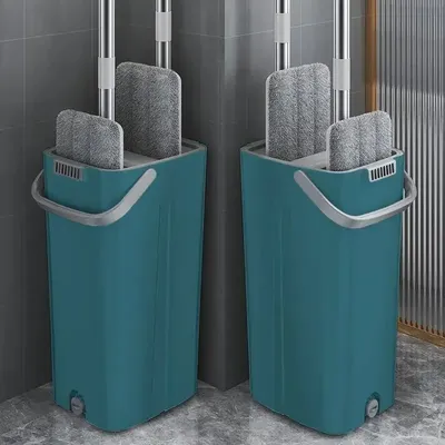 Bodenwischer mit Eimer, verdickt, nass und trocken, Lazy Flat Mop, Mikrofaser-Squeeze, Küche, Badezimmer, Mops, Bodenreinigung