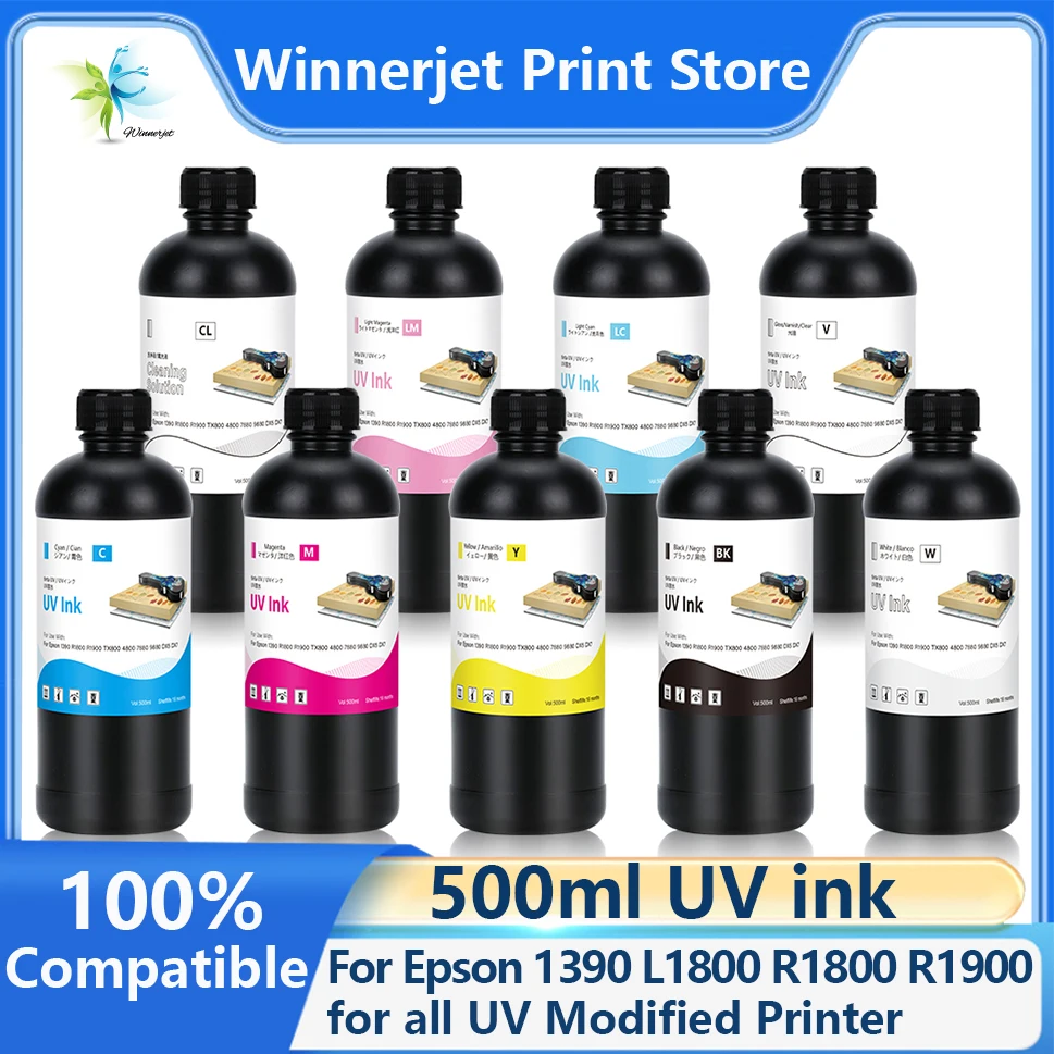 Winnerjet 500ML UV-Tinte für DX5 DX6 DX7 TX800 XP600 Druckköpfe für Epson 1390 L800 L1800 R1800 Drucker, Tinte für alle UV-Drucker Image