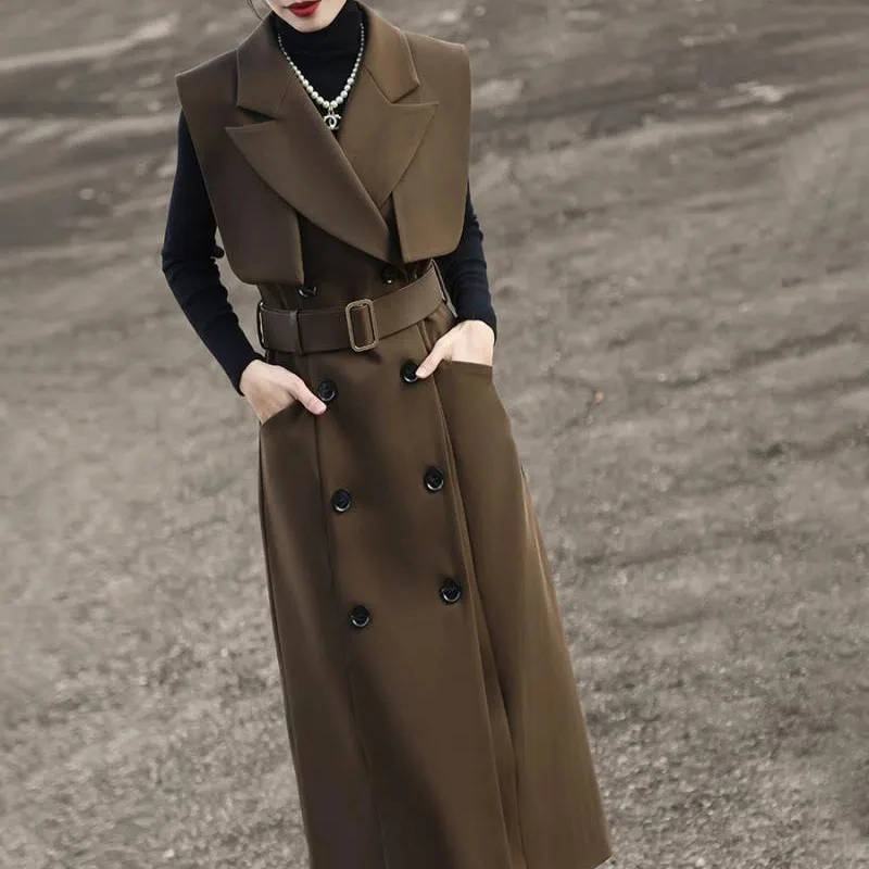 High-end-Temperament Zweireiher Schal Weste Anzug Rock für Frauen Herbst und Winter Neue Taille Schlank Amerikanischen Retro weste Rock Image