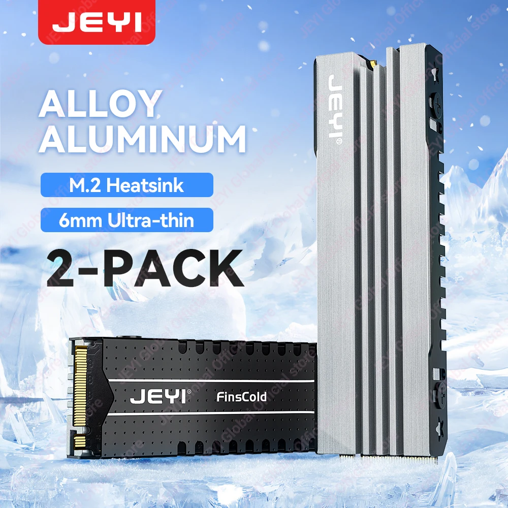 JEYI 2 Stück M.2 SSD-Kühlkörper aus Aluminium, ultradünn, 6 mm, hohe Wärmeleitfähigkeit, geeignet für PC/PS5/Laptop/ITX Image