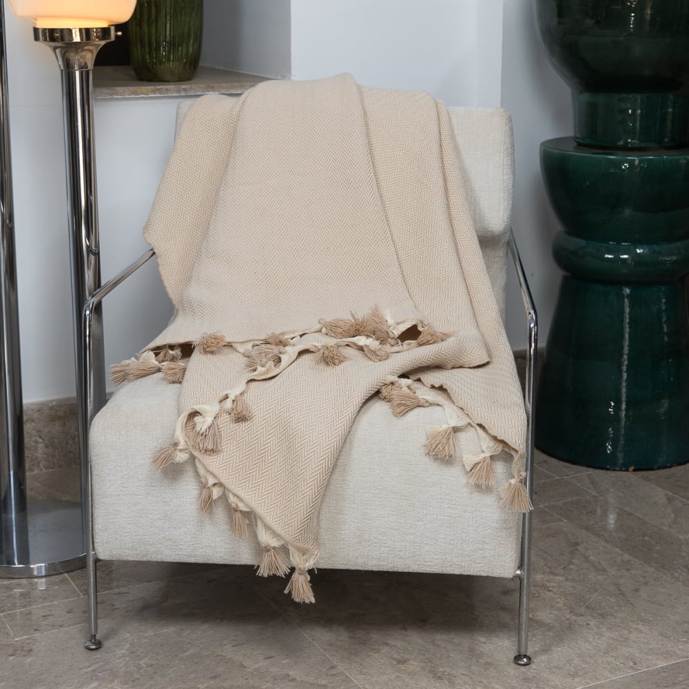 Plaid laine taupe clair 160x250