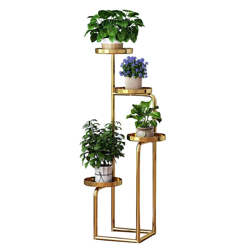Leichte Luxus Metall Eisen Pflanzenregale Balkon Pflanzenständer Gold Display Rack für Blumen Wohnzimmer Blumentopfständer Image