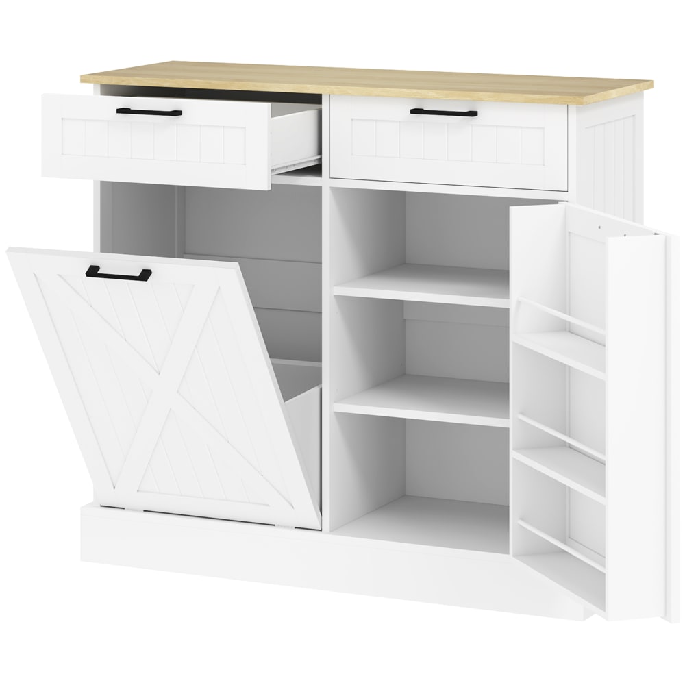 Buffet cuisine meuble poubelle 38L 2 tiroirs MDF blanc