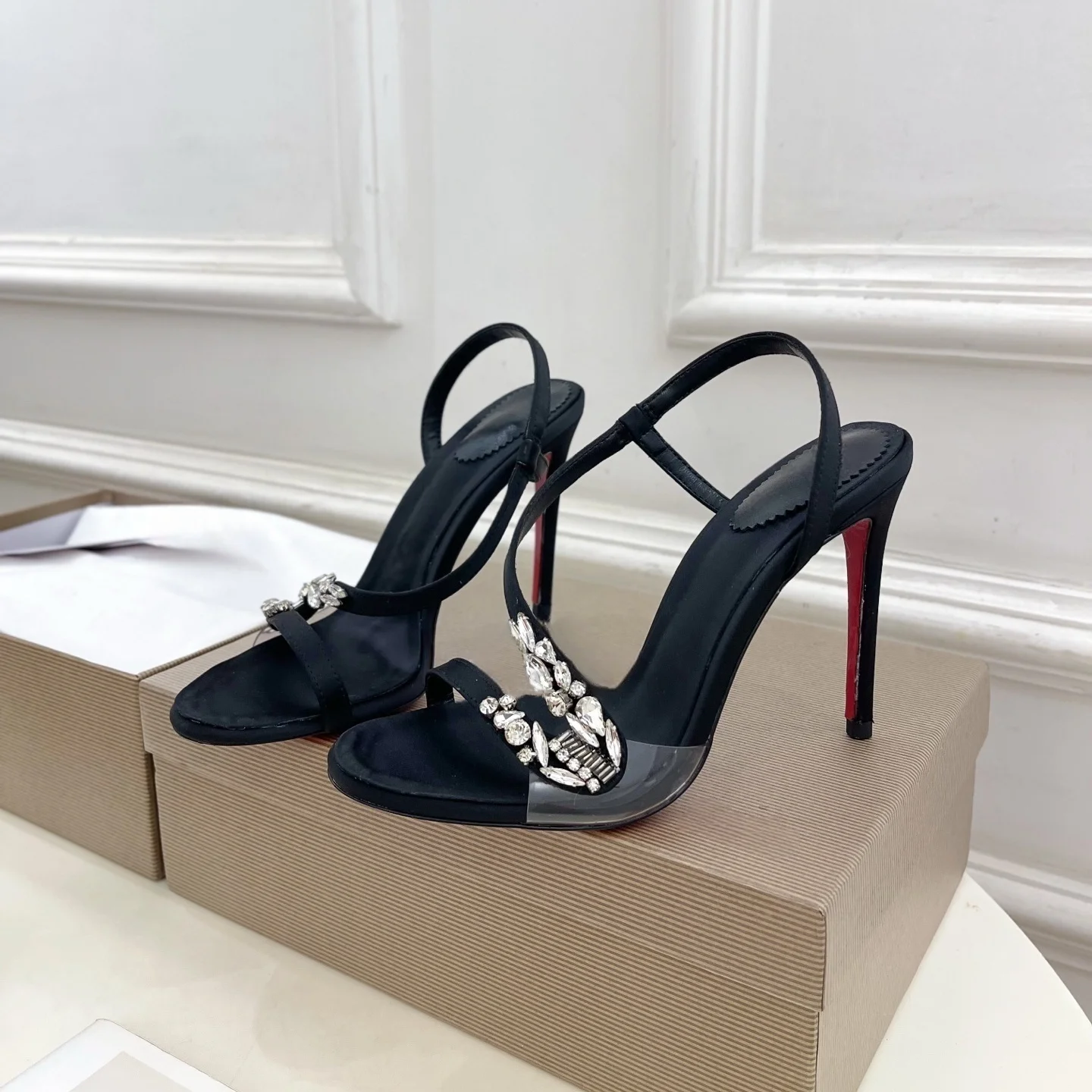 2025 Women's Sandals Peep Toe Thin Heels Thin Straps Combination Rhinestone Elegant Sexy Banquet Daily Office Ladies High Heels