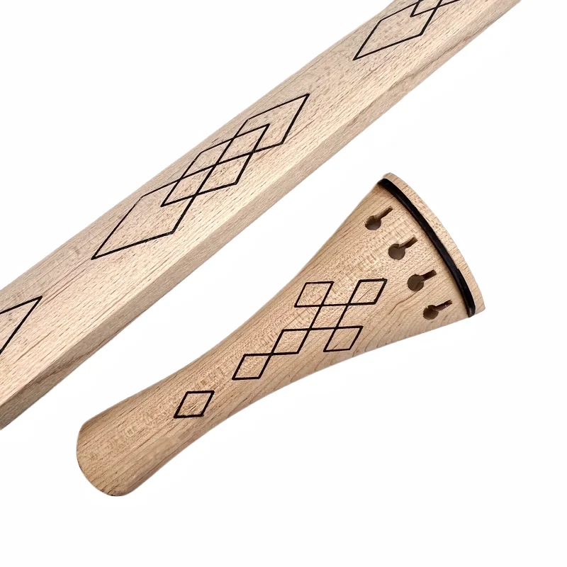 Griffbrett-Design, Barock-Stil, Naturahorn, 4/4-Geige, geschnitzt mit Ebenholzmuttern + Saitenhaltern, Saitenhalter-Zubehör Image