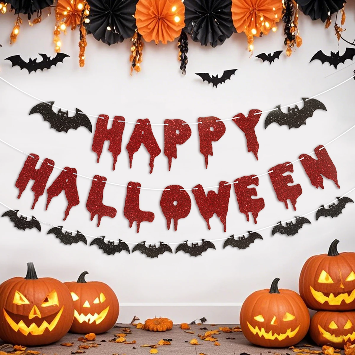 Happy Halloween Dekoration Banner Bunting Scary Ghost Bat Hängegirlande Pull Flag Anhänger für Halloween Party Home Dekorationen Image
