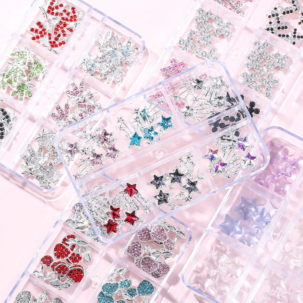 6-Gitter-Glitzer und Glanz mit unserem gemischten Legierungs-Strass-Nagelkunstset mit Kirschen, Schmetterlingen, Kreisen und mehr