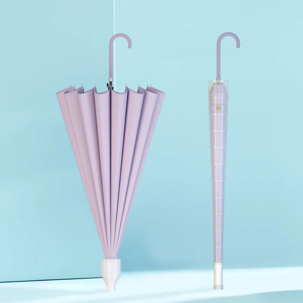 Kleiner 16-Knochen-Regenschirm mit langem geradem Griff, wasserdichter PVC-Regenschirm, verbesserter winddichter Regenschirm, großer Regenschirm für den Außenbereich Image