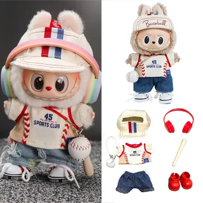 15 17cm For Labubu Doll American Baseball Outfit Clothes Game Sportswear Ropa Clothing Shoes Hat Headset Set Gift Accessories