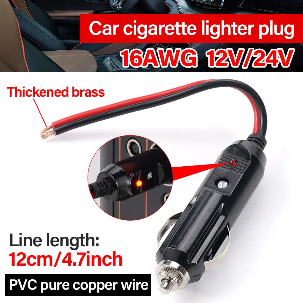 Hohe Qualität PVC Kupfer Draht High-power 16AGW 12V/24V Auto 20A Männlichen Auto Zigarette leichter LED Buchse Stecker Stecker Adapter Image