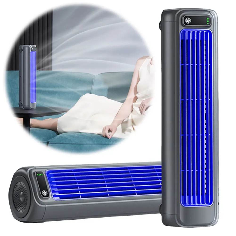 Tragbarer 2-in-1-Turbo-Turmventilator, 2000 mAh, 3 Geschwindigkeiten, Luftzirkulator, wiederaufladbarer Desktop-Ventilator, Wandventilator, nicht bohrend, leiser Turmventilator Image