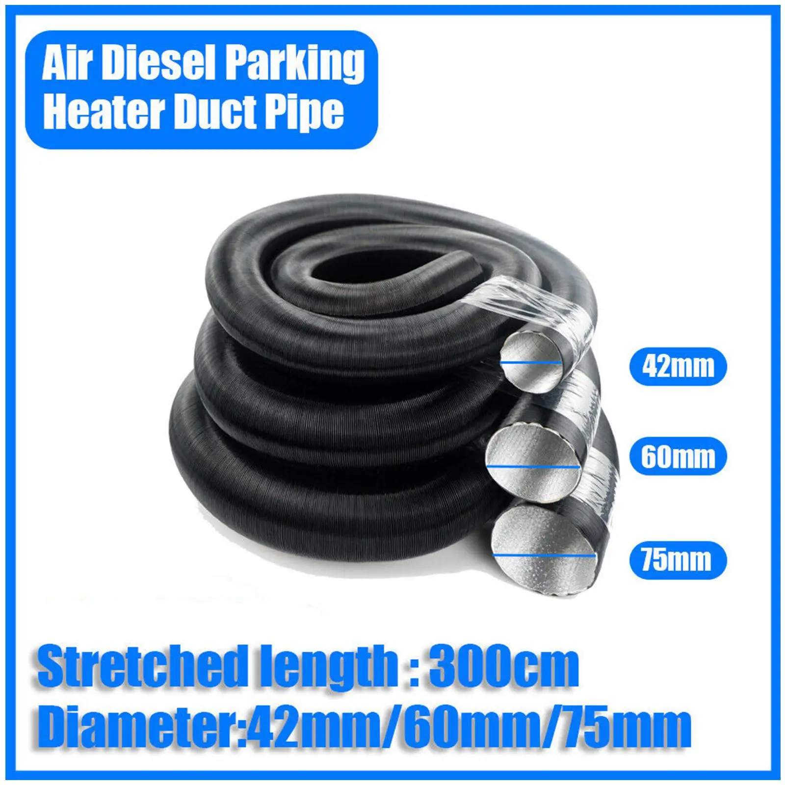 42mm 60mm 75mm Durchmesser Luft Diesel Standheizung Kanal Rohr Rohr Schlauch Für Webasto Eberspacher Auto Camper 100-500cm Länge Image
