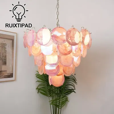Multicolour Murano Disc Chandelier Living Room Dining Room Decor French Atmosphere Glass Pendant Light Indoor Lighting Fixture