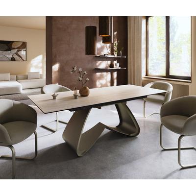 DELIFE Esstisch Edge 180-220x100 Keramik Laminam® Travertino Bianco Creme-Weiß W-Gestell Effektfinish Titan ausziehbar, Esstische Image