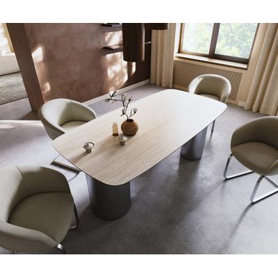 DELIFE Esstisch Edge Boot 200x100 Keramik Laminam® Travertino Bianco Creme-Weiß Troa Edelstahl gebürstet, Esstische Image