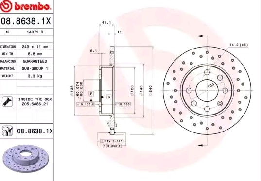 BREMBO Bremsscheibe OPEL,VAUXHALL 08.8638.1X 569020,9195981 Bremsscheiben,Scheibenbremsen Image