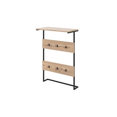 COSTWAY Wandgarderobe mit Ablage, Wandregal mit 6 Haken, industrielle Garderobe mit Metallrahmen, naturfarben Image