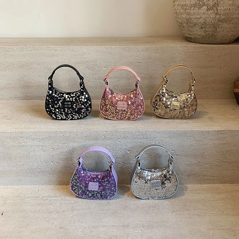 Versione coreana della borsa a tracolla per ragazze Mini borsa carina con paillettes alla moda 2025 Borsa a tracolla per bambini nuova primavera ed estate