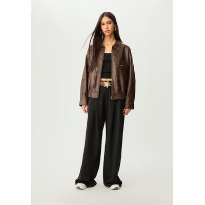 Stradivarius Leather effect jacket with pockets Brown L