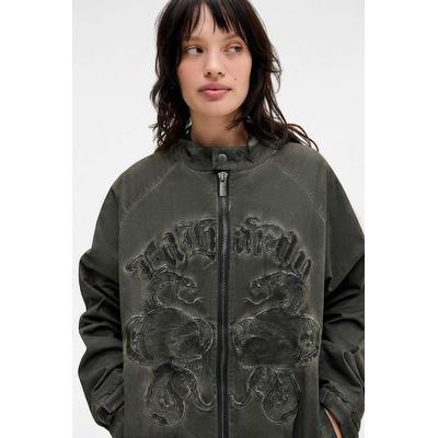 Ed Hardy Khaki Embroidered Zip-Through Jacket - Green M at Urban Outfitters