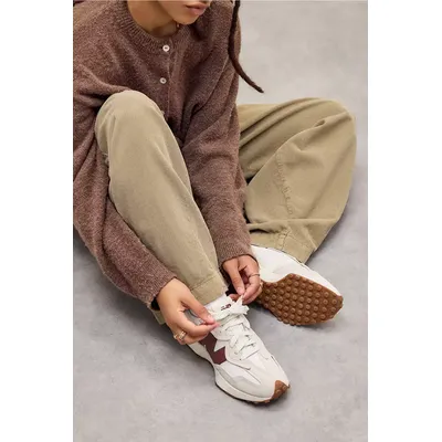 New Balance White & Burgundy 327 Trainers - White Shoe UK 6 at Urban Outfitters