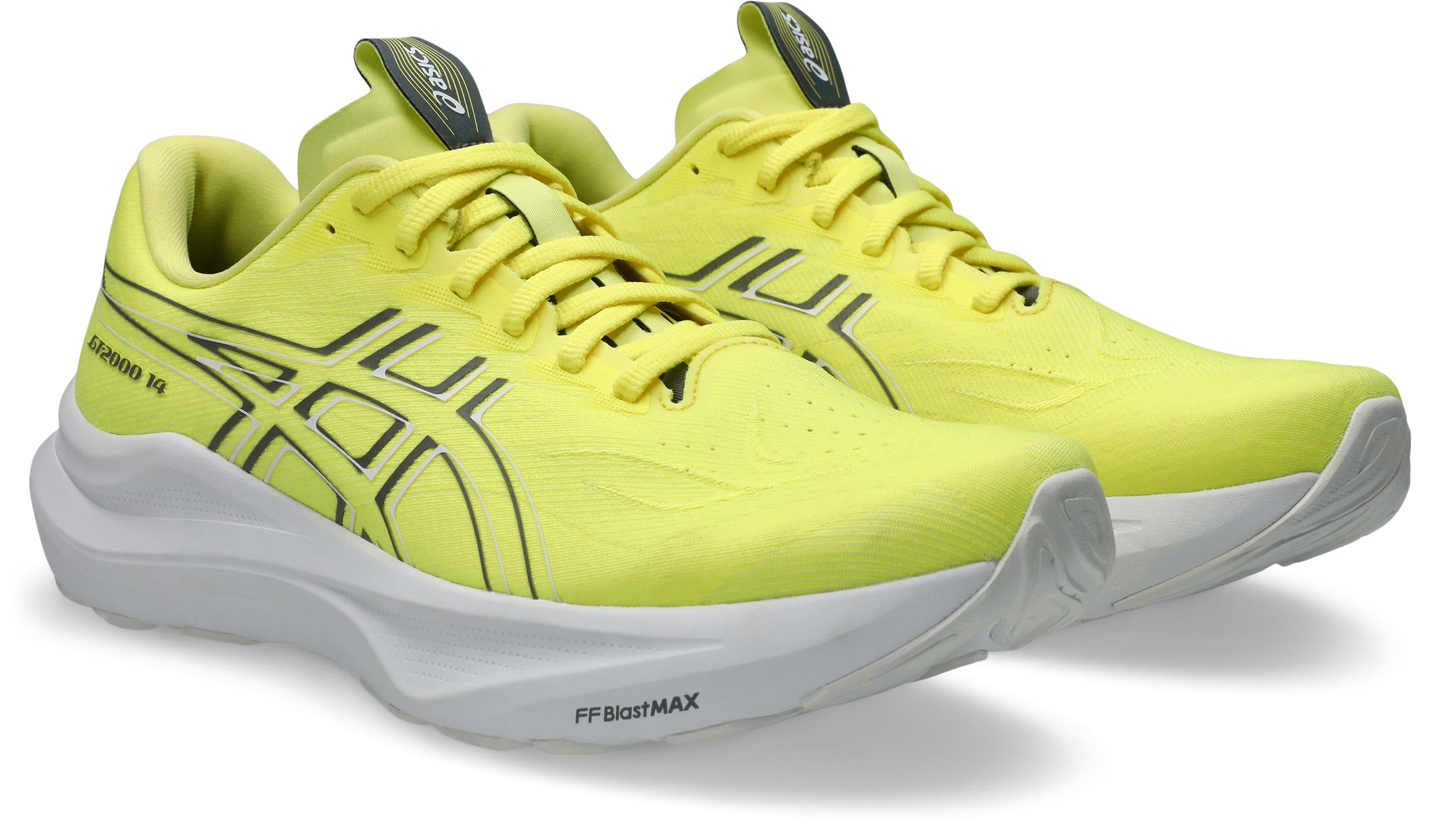 Laufschuh ASICS "GT-2000 14", Herren, Gr. 44, grau (citron, steel grau), Textil, Schuhe Laufschuh, für mehr Stabilität