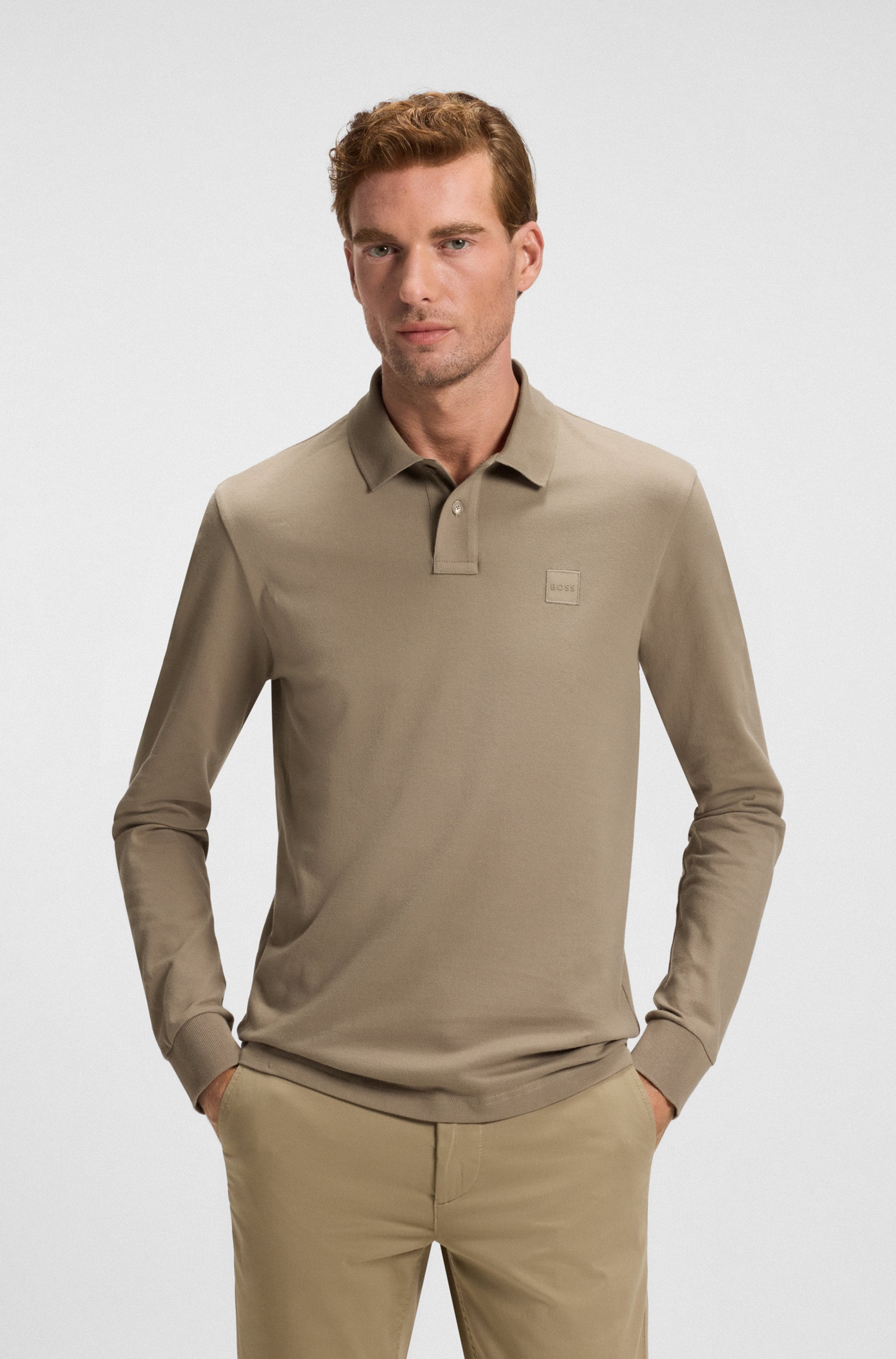 Poloshirt BOSS ORANGE "Passerby", Herren, Gr. XL, grün (open grün346), Jersey, Obermaterial: 95% Baumwolle, 5% Elasthan, körpernah hüftbedeckend, hoch geschlossener Ausschnitt, eingesetzt elastischer Bund, Shirts, mit BOSS-Logobadge