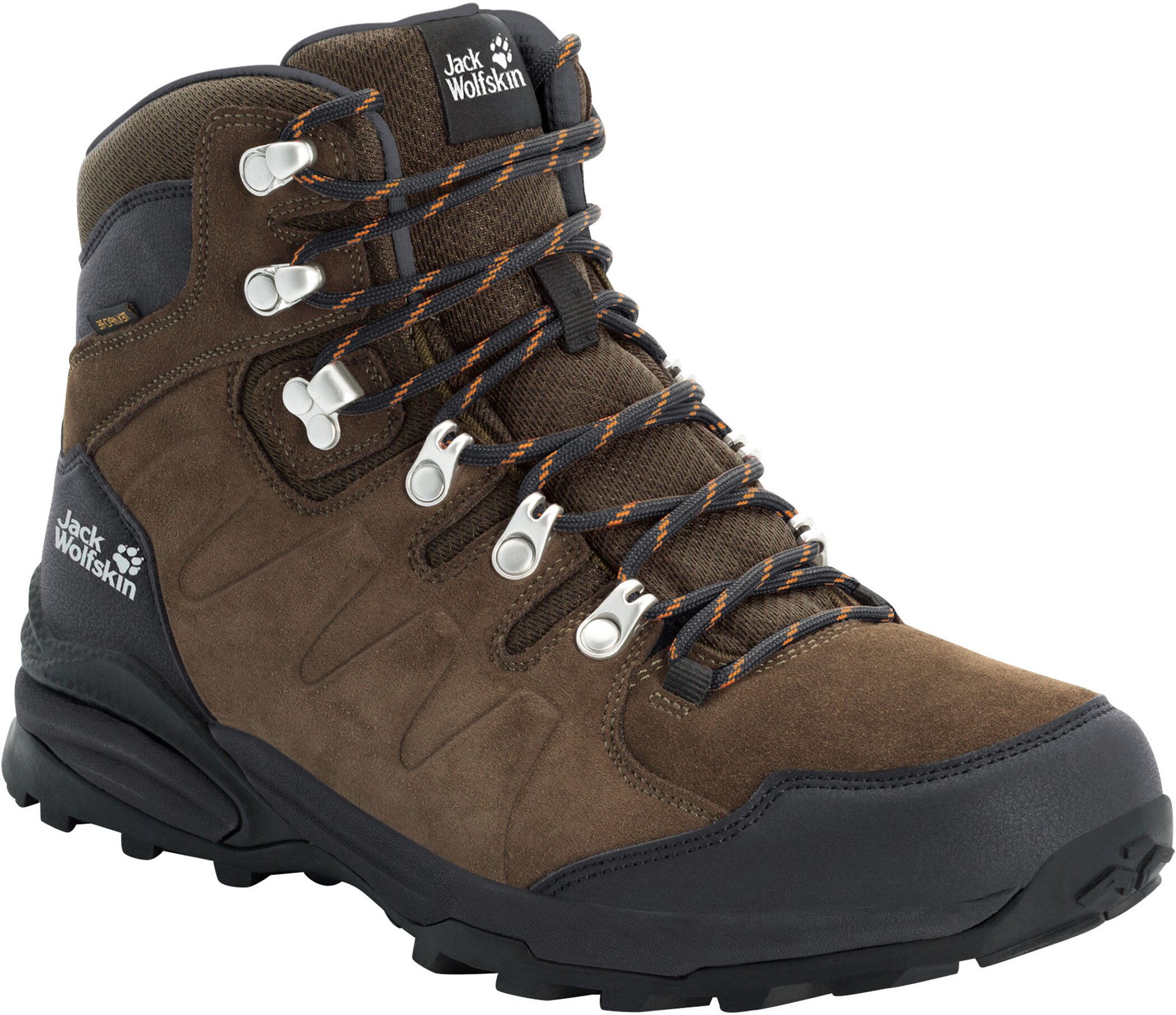 Wanderschuh JACK WOLFSKIN "REFUGIO TEXAPORE MID M", Damen, Gr. 45, braun, phantom, Leder, Textil, Schuhe Wanderschuh, Wasserdicht, Trekkingschuh