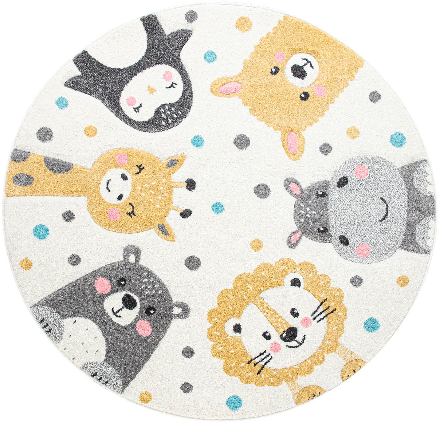 Kinderteppich PACO HOME "Fino 331", creme, H:16mm Ø:160cm, Polypropylen, Teppiche, Kinderteppich, 3D-Design, niedliches Tier Motiv, Pastell-Farben, Kinderzimmer