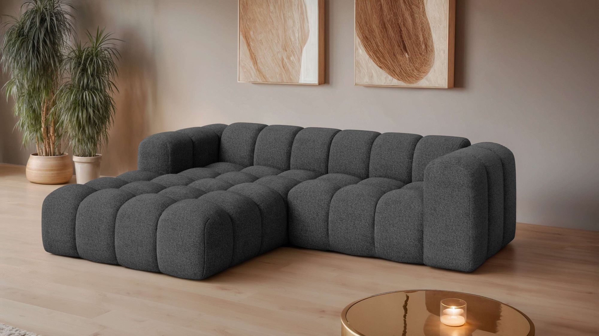 Ecksofa OTTO HOME "KALLIE Design-Sofa mit Wellenunterfederung, Bubble-Optik, 248/186/72cm", dunkelgrau, B:248cm H:72cm T:186cm, 100% Polyester, Sofas, Ecksofa, moderne Steppung, hoher Sitzkomfort und modernes Design, Topseller