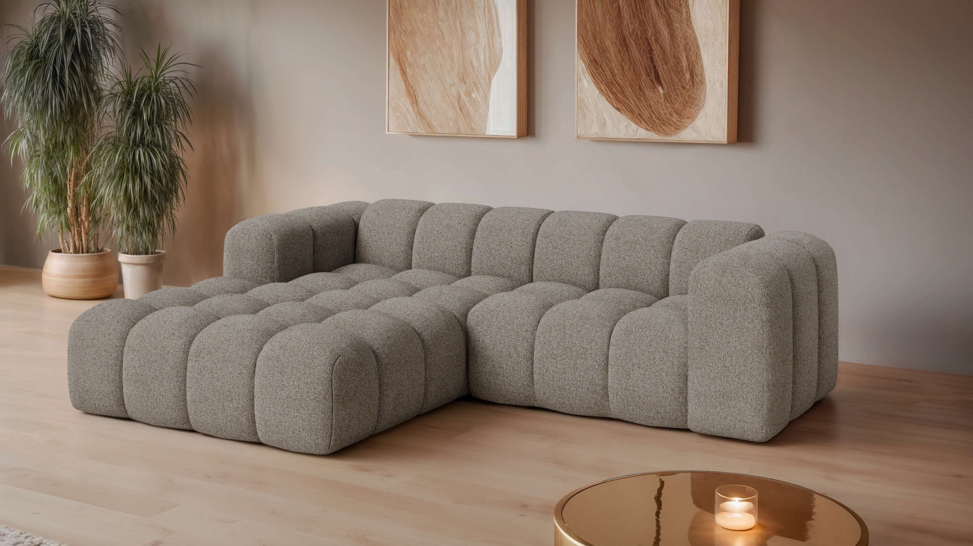Ecksofa OTTO HOME "KALLIE Design-Sofa mit Wellenunterfederung, Bubble-Optik, 248/186/72cm", taupe, B:248cm H:72cm T:186cm, 100% Polyester, Sofas, Ecksofa, moderne Steppung, hoher Sitzkomfort und modernes Design, Topseller