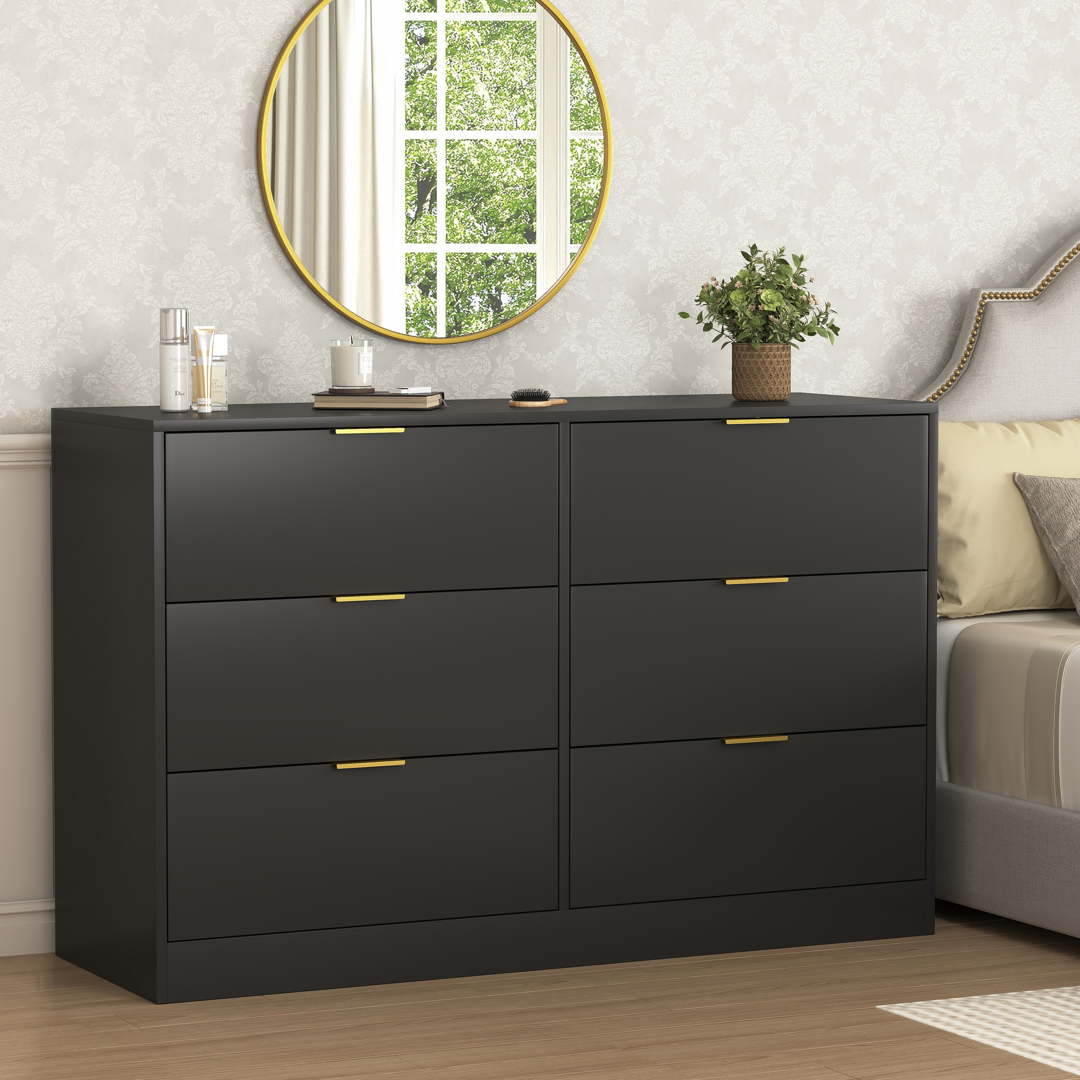 6 Drawers Dresser for Bedroom, Wood Bedroom Dresser Modern Drawer Chest