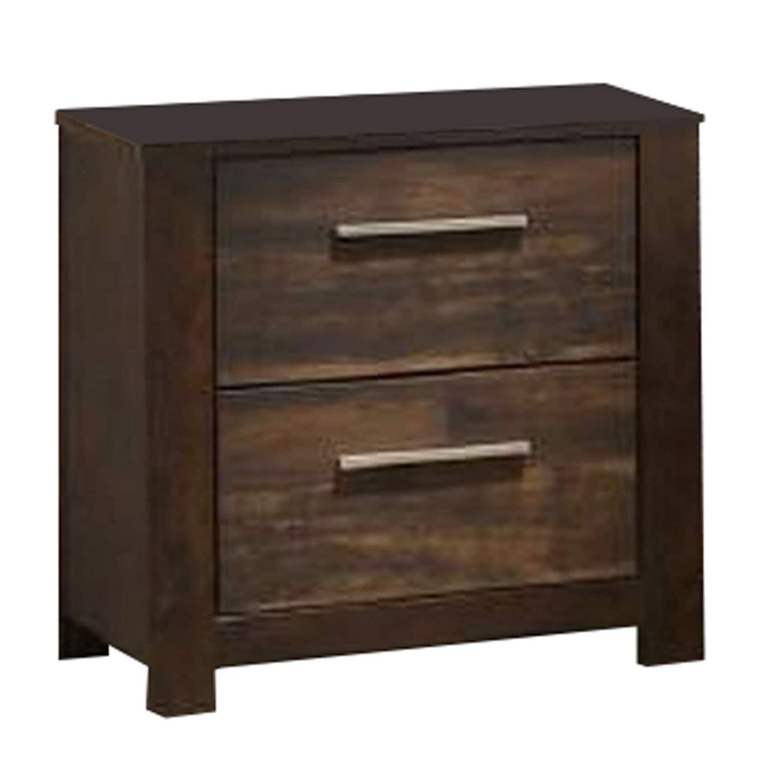 Brown 2 Drawer 16 in. W Nightstand with Bar Metal Handles