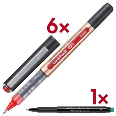 uni-ball 6x Tintenroller »eye broad« inkl. Folienstift »Multimark« rot Image