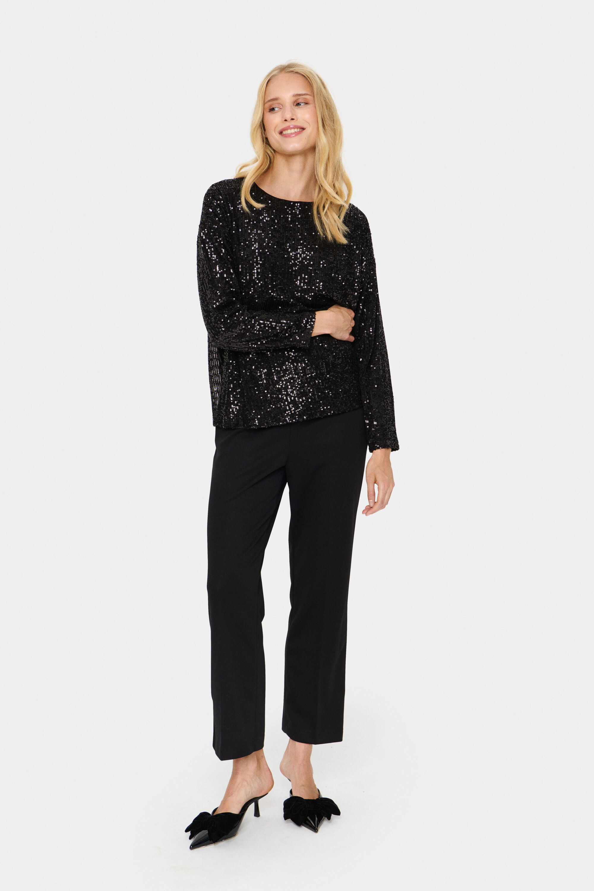 Bluse mit langen Ärmeln, reguläre Passform black Image