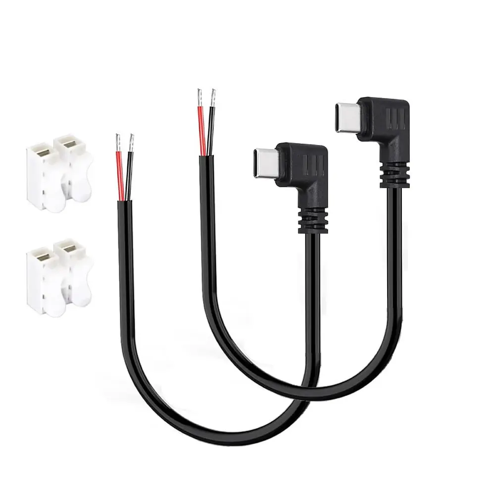 Cavo di alimentazione open end a filo nudo da USB C a 2 pin, cavo a spirale a 2 pin con spina maschio USB tipo C da 90 gradi, per cavo fai da te USB tipo C da 5 V
