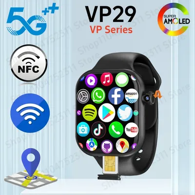 VP29 Smartwatch 2,29 Zoll Amoled Android 10.0 5G LTE Smartwatch mit 180 ° Drehkamera NFC Gesundheitsüberwachung GPS WIFI App Store