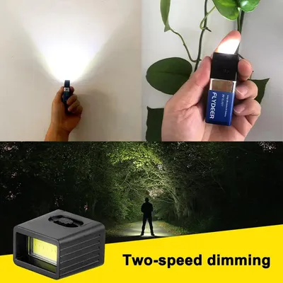 9V Battery Flashlight 9V Mini LED Key Light 6F22 Battery COB Outdoor Lighting Work Light Supplies Tools Battery Not Included
