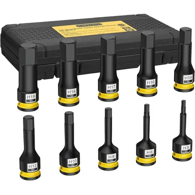 AMTOVL Impact Hex Bit Socket Set - 1/2" Drive, S2 Steel, 10PCS Hex Driver Bit, Allen Bit Socket 5-19MM with Storage Case