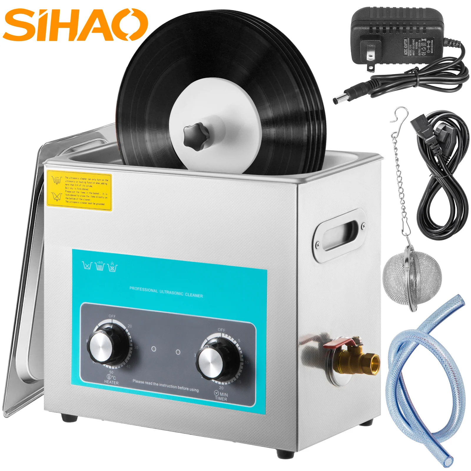 SIHAO 6–2,85 l Ultraschall-Vinylreiniger, 7–12 Zoll Knopfsteuerung, 8 Schallplatten, Ultraschall-Vinyl-Reinigungsmaschine, 180 W, für den Heimladen