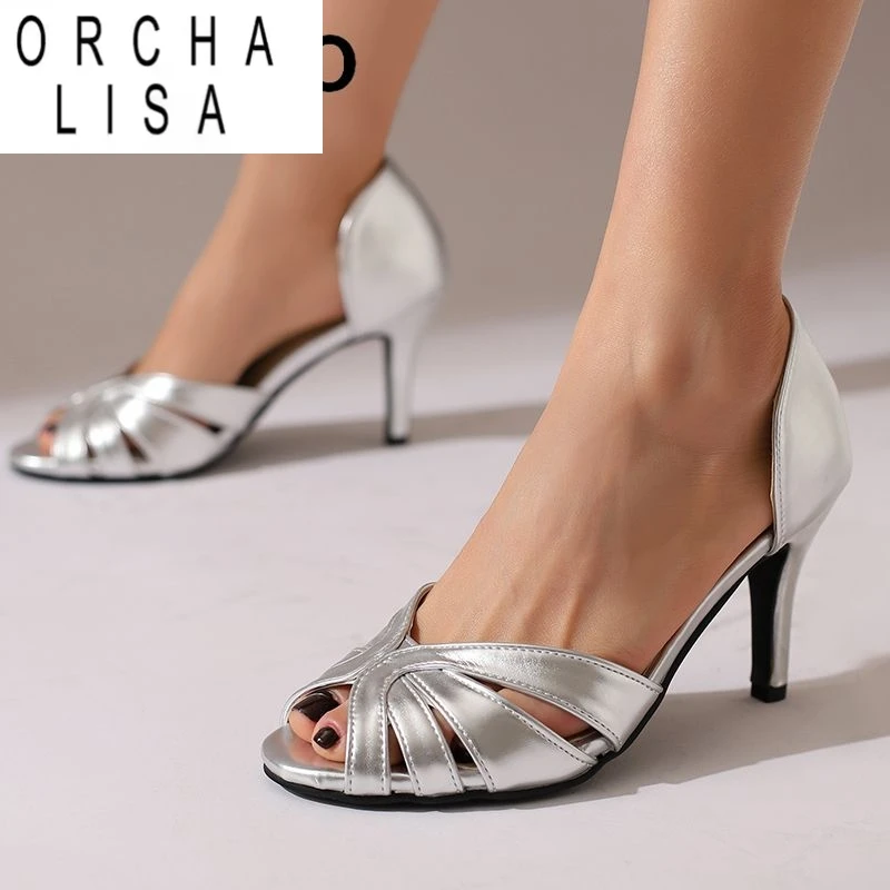 ORCHA LISA 2025 Luxus Frauen Glänzende Sandalen Peep Toe Stiletto 9 cm Slip Auf Große Größe 45 46 47 48 Sexy Dating weibliche Schuhe Sommer