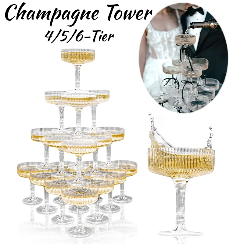 Bicchieri da champagne in plastica da 4-6 livelli da 7 once Bicchieri da coupé in acrilico Tour di champagne Flauti da champagne Bicchieri da Martini per la festa di nozze