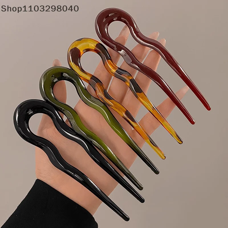 Antike U-förmige Haarnadel für Damen; Schicker Haarstab aus Schildpattacetat; Modisches Haarschmuck für Damen Image