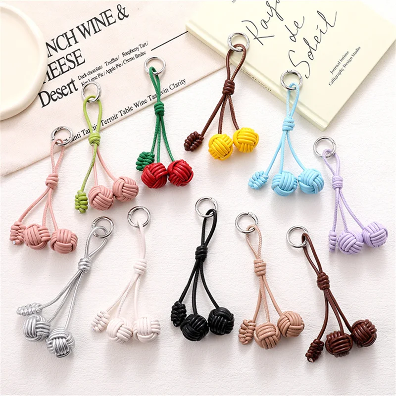 Schlüsselanhänger PU Double Ball Charm Schlüsselanhänger Handgewebter Auto-Schlüsselanhänger Schöner Rucksack Handtasche Anhänger Image