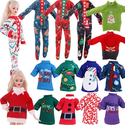 30cm Doll Clothes Christmas Style Sweater Short Sleeve Bodysuit For Elf Doll Christmas Clothing Accessories,Girl's Holiday Gift