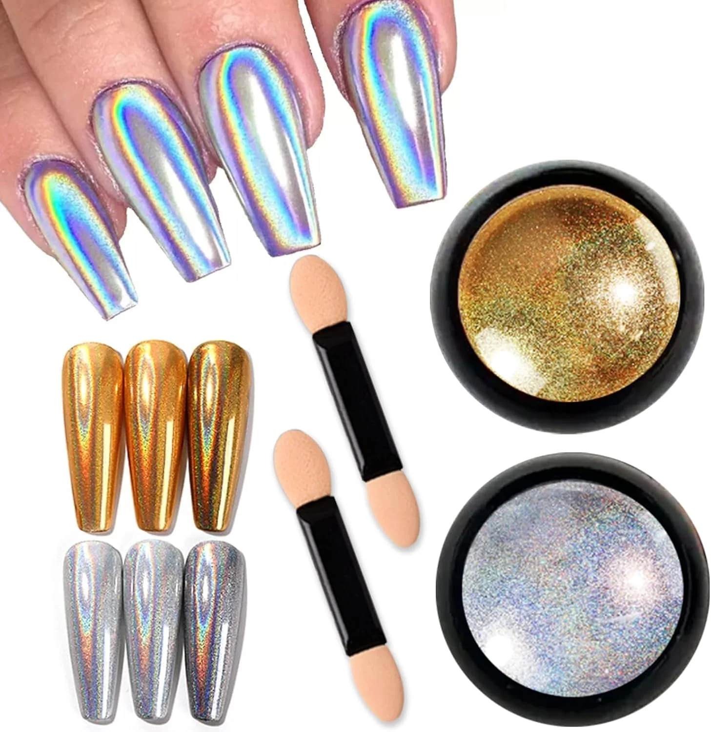 6/16 Farben helle Farbe solide allmähliche Änderung Pulver Lidschatten Platte montiert Mädchen Nagellack Aurora Spiegel Nagel Glitzer Pulver