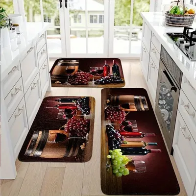 1PC Grapes and Wine Kitchen Rugs Non-Slip Door Mats Pop arts design Living room Rugs Bath Mat Carpet for Home Sink Laundry Decor