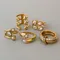 YHTOT Minimalista 18k Placcato Color Oro Acciaio Inossidabile Zircone Anello Goccia D