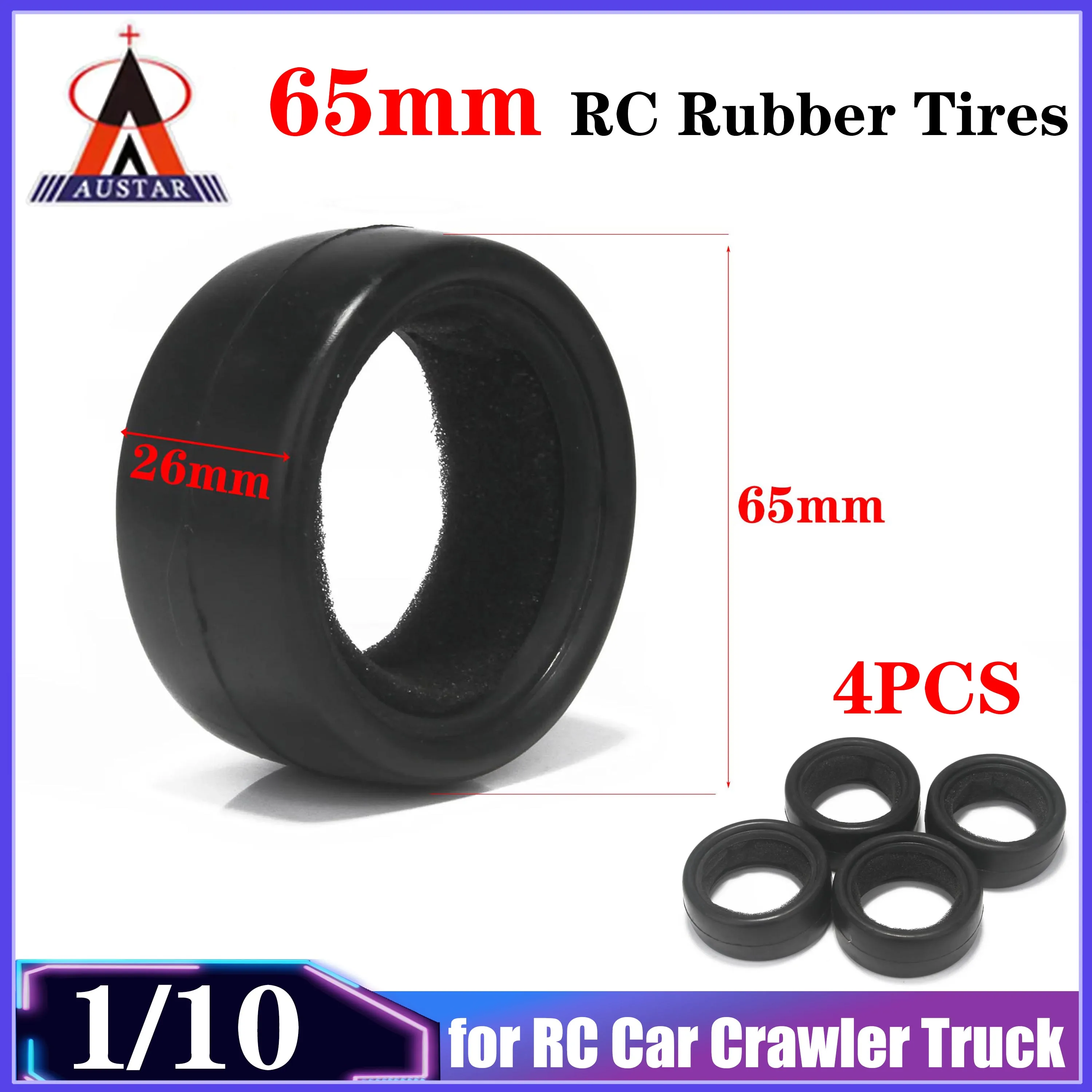 4PCS AUSTAR 65mm RC on Road Gummireifen 26mm Breite Rad Reifen für 1/10 RC Auto Lkw Racing Buggy 4WD HPI Wltoys Upgrade Teile