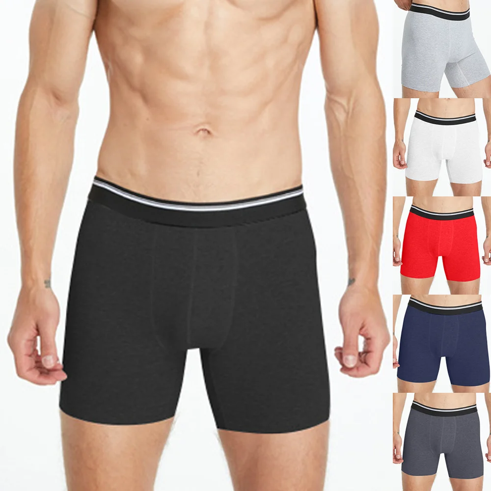 Mittellange schwarze Boxershorts für Herren, Baumwolle, Unterwäsche, atmungsaktiv, männliche Unterhose für Herren, Homme, Boxershorts, Slips, weiche Höschen, S-2XL Image
